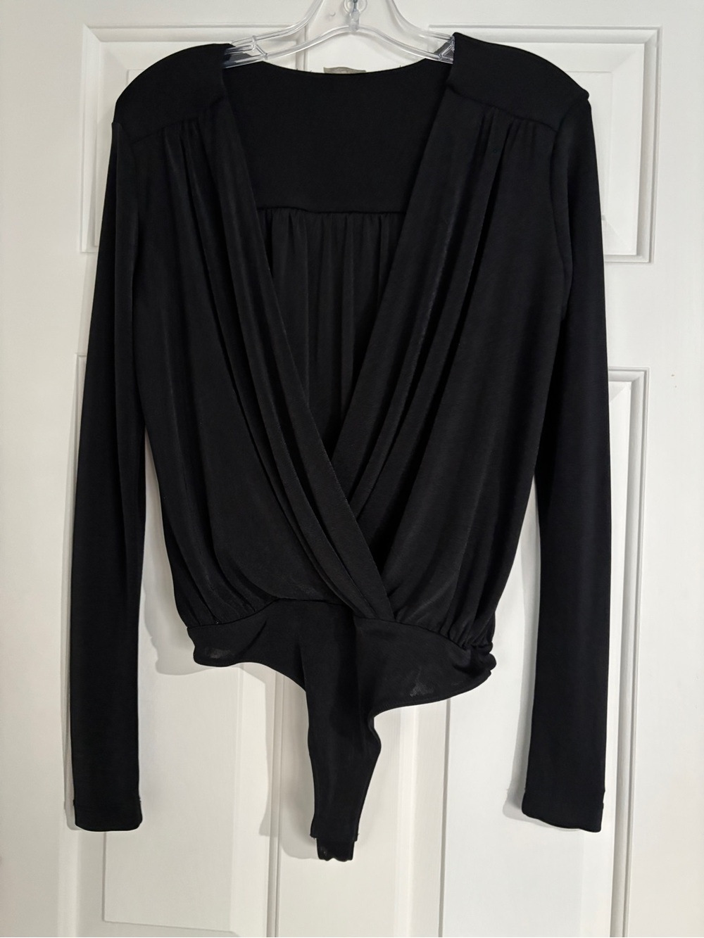 Intimately Free People Black Draped Surplice Long Sleeve Bodysuit - Small